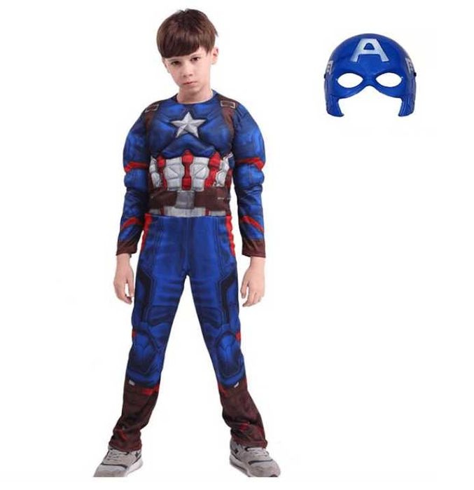 Детски костюм на Капитан Америка с мускули и Щит на Капитан Америка