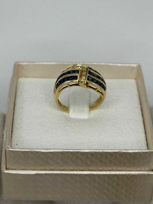 INEL AUR 14K + 9 Diamante = 0.10ct + 28 Safire = 1ct - 4.5g. - Vintage