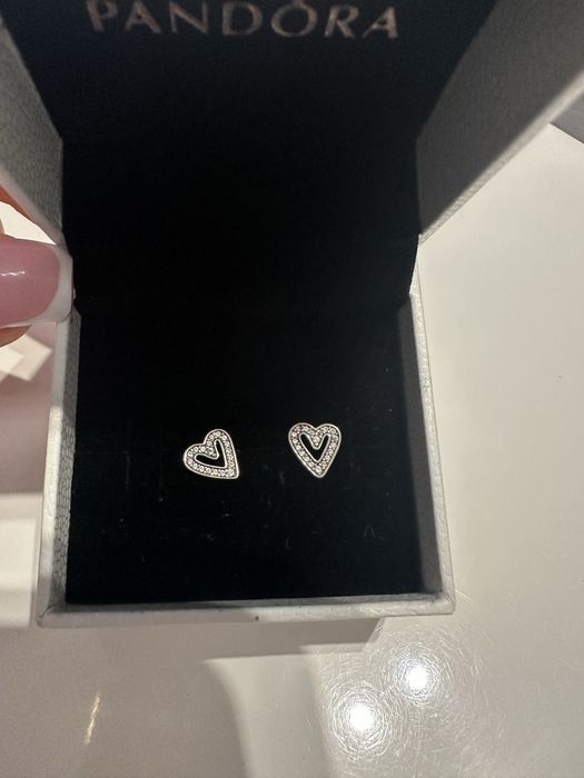 Оригинални дамски обеци Pandora - сърчица, сребърни
