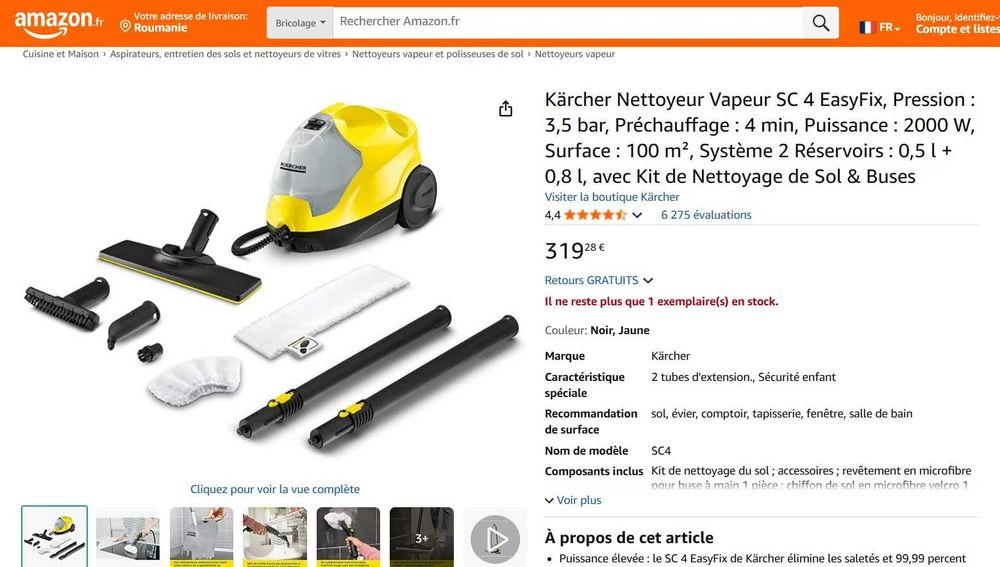 Aparat curățat cu abur Kärcher SC 4 EasyFix 2000 W 3,5 bari