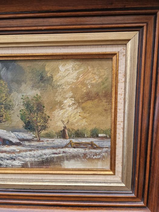 Страхотна антикварна белгийска картина масло върху платно