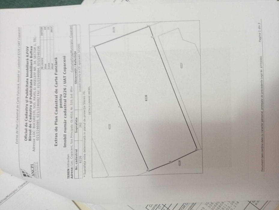 Teren intravilan in COPACENI ,ILFOV, 262 metri,strada Principala