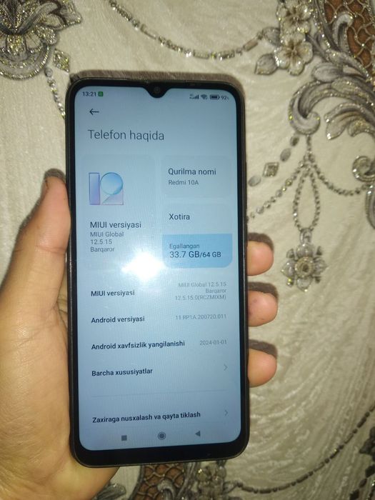 Telefon sotiladi redmi 10a 1sim dastavkasi btsdan uylaringacha olib
