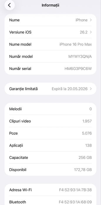 Vand iphone 16 pro max 256gb