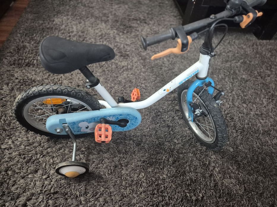 Bicicleta copii 3-5ani ,B-Twin 14" Arctic 100 cu roti ajutatoare