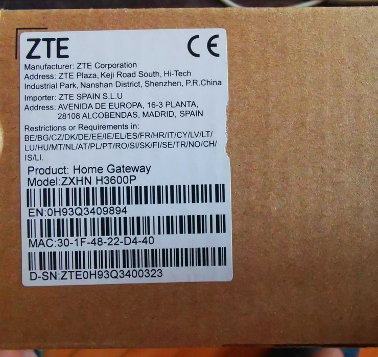 ZTE ZXHN H3600P двубандов Wi-Fi 6 (802.11ax) домашен рутер