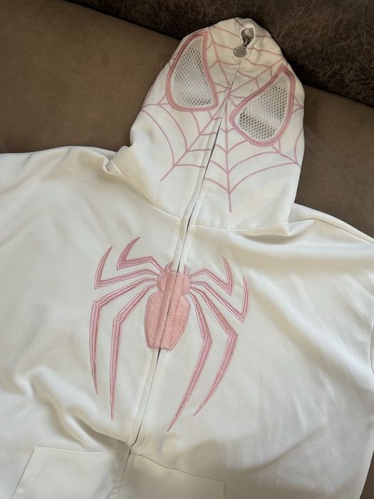 худи на замке / зипка челoвек-пaук белая розовая