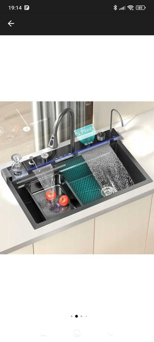 Chiuvetă bucătărie multifuncțională cu LED și cascade – nouă, inox