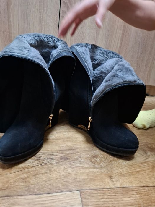 Сапоги замшевые,черные,натуральные