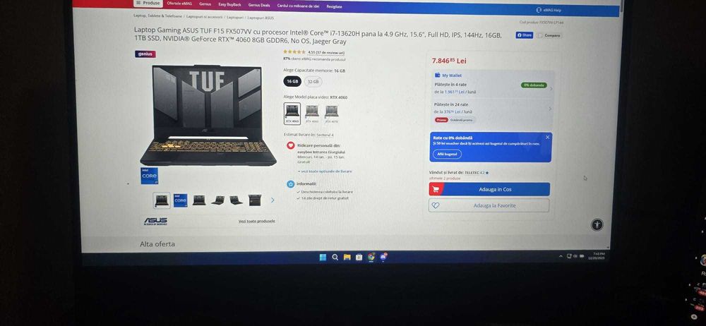 Laptop gaming ASUS TUF F15 FX507VV