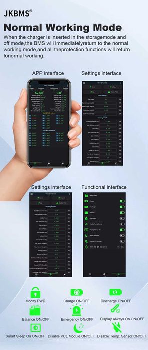 JK SMART BMS 4-24S 12-24-48V, 150-200A, balance activ 2A, bluetooth