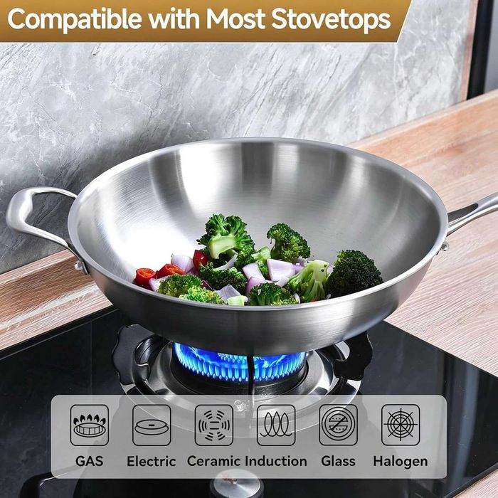 Wok LOLYKITCH de 34 cm din oțel inoxidabil