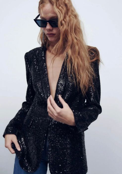 ZARA Сако блейзър с паети XS/S Ново!