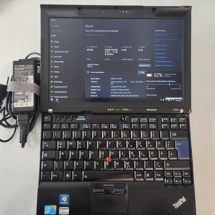 Lenovo ThinkPad  Х201 с SSD + докинг станция, втори HDD 250GB, нова батерия 7 часа
