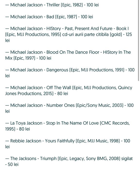 Pachet 10 cd-uri Michael Jackson/Rebbie Jackson/La Toya Jackson