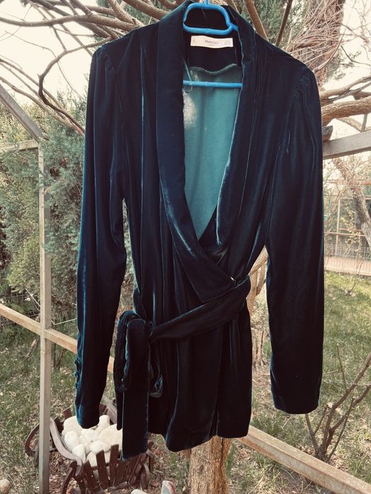 Sacou catifea Mango masura S verde smarald