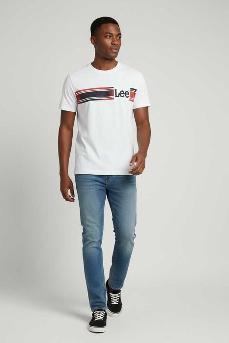 Мъжка тениска, LEE, Regular Fit, Stripe Logo, Бяла