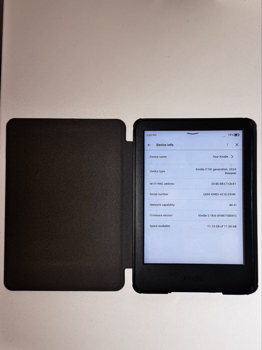 Amazon Kindle 2024 (11th Gen), 16 GB, Display 6", Wi-Fi, USB-C, Negru