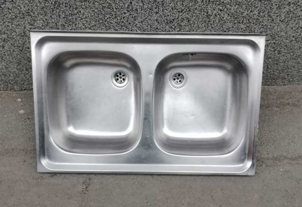 Chiuvetă bucătărie, inox, două cuve, 80x50 cm