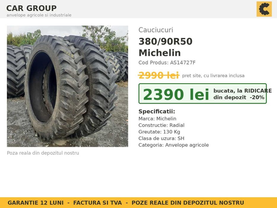 ANVELOPE 380/90R50 14.9R50 14.9-50 38090R50 Michelin Cauciucuri Tractor Stropitoare Erbicidat SH GARANTIE Factura TVA