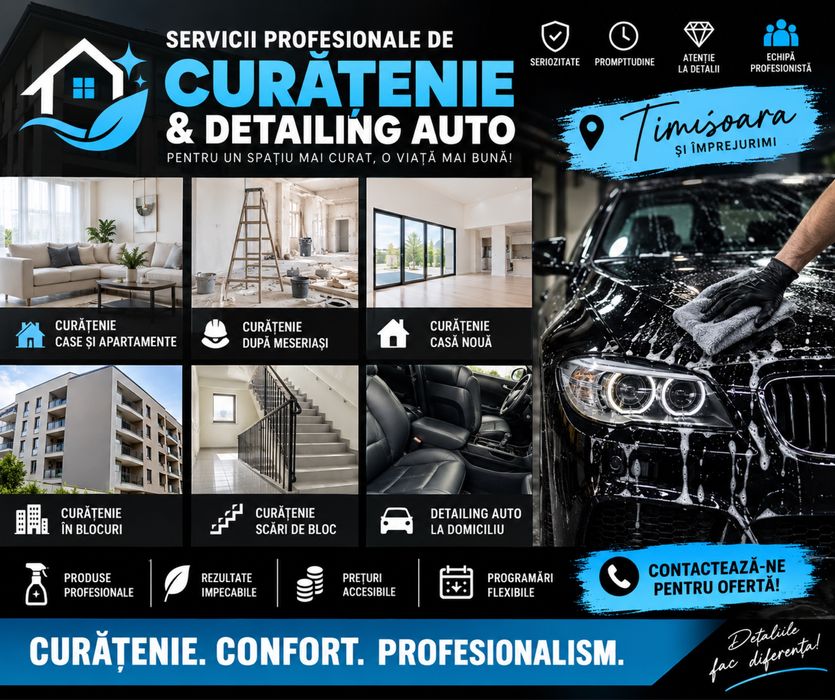 Curățenie profesională & Detailing Auto la domiciliu – Timișoara