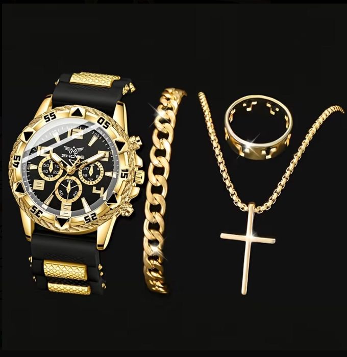 Set 4 Ceasuri Minimaliste + Accesorii Aurii – Auriu & Negru