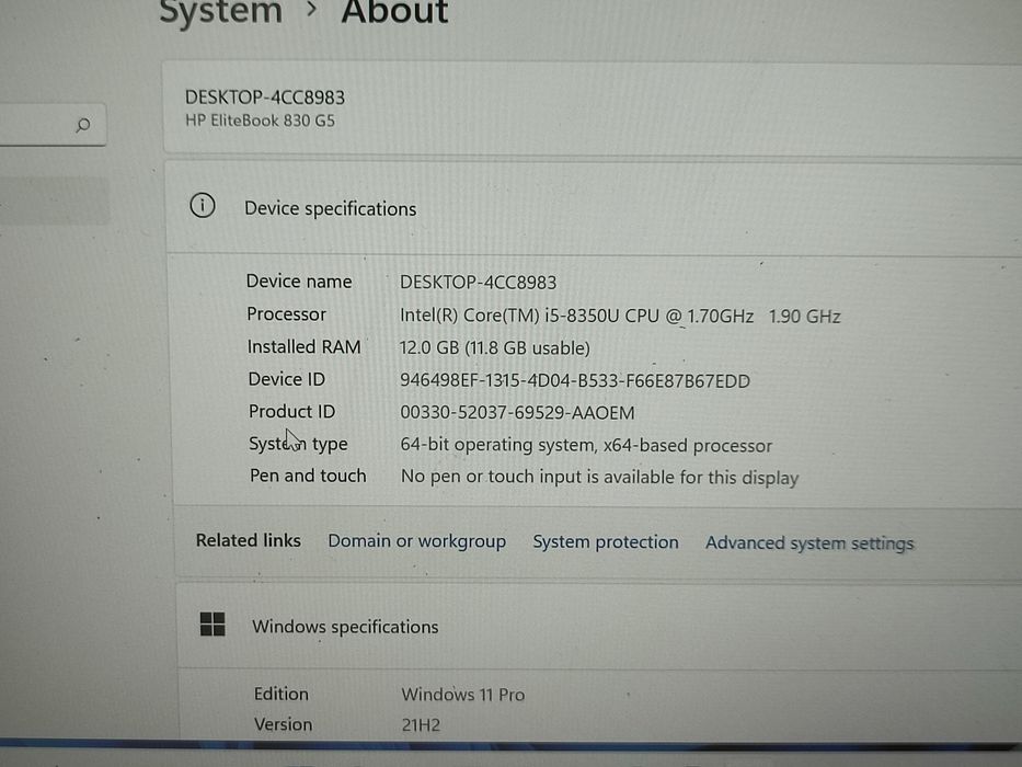 Laptop HP Elitebook 830 G5 - i5-8350u/ 12gb ddr4/ SSD 256Gb/Baterie Ok