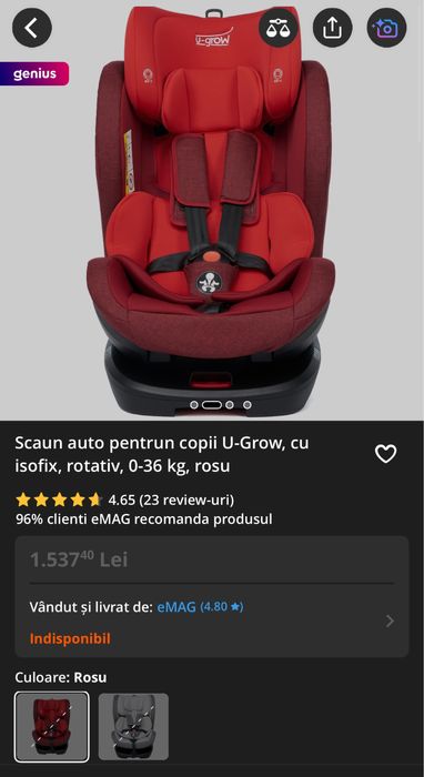 Scaun auto Isofix U-Grow  0-36kg