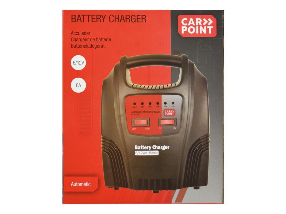 Incarcator acumulator auto Carpoint 6V/12V 2-8A redresor automat cu leduri de incarcare, pentru baterii plumb-acid 20-80Ah