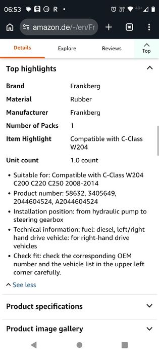 Conductă Servodirecție Înaltă Presiune Mercedes C-Class W204 RHD - NOUĂ Frankberg