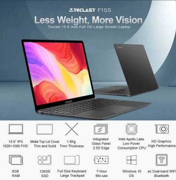 Laptop TECLAST F15S netbook notebook tab tableta leptop nou SSD 126GB slim ultraslim wifi bluetooth