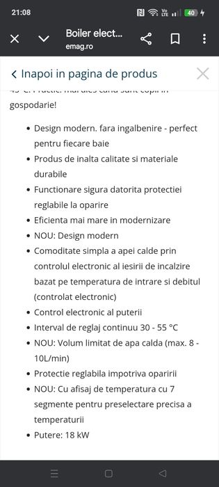 Instant pentru apă caldă