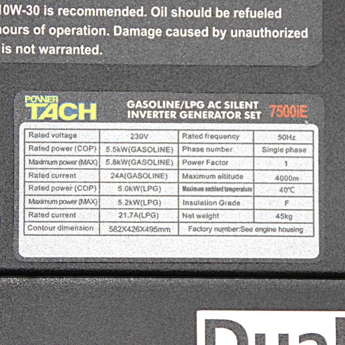 Генератор за ток на газ POWER TACH 5.8kW модел 7500iE моно инвертор