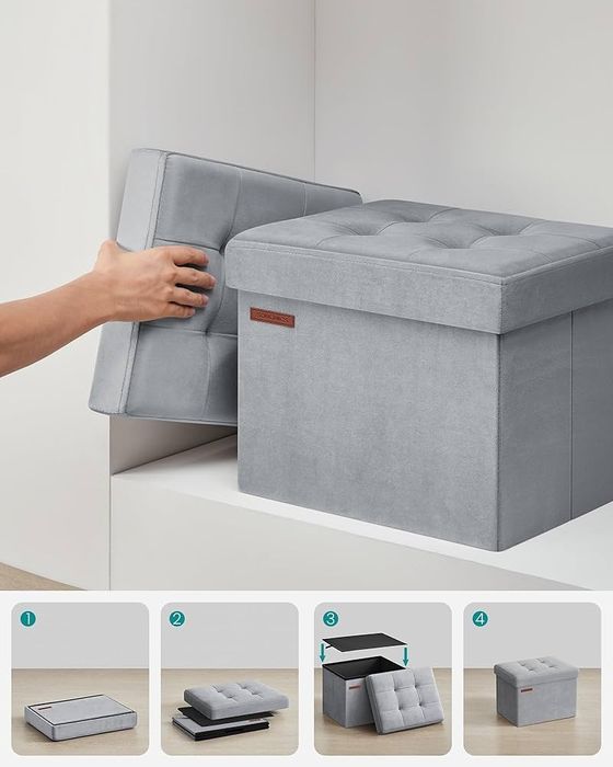 Taburet cu spațiu de depozitare, Gri, 38x38cm