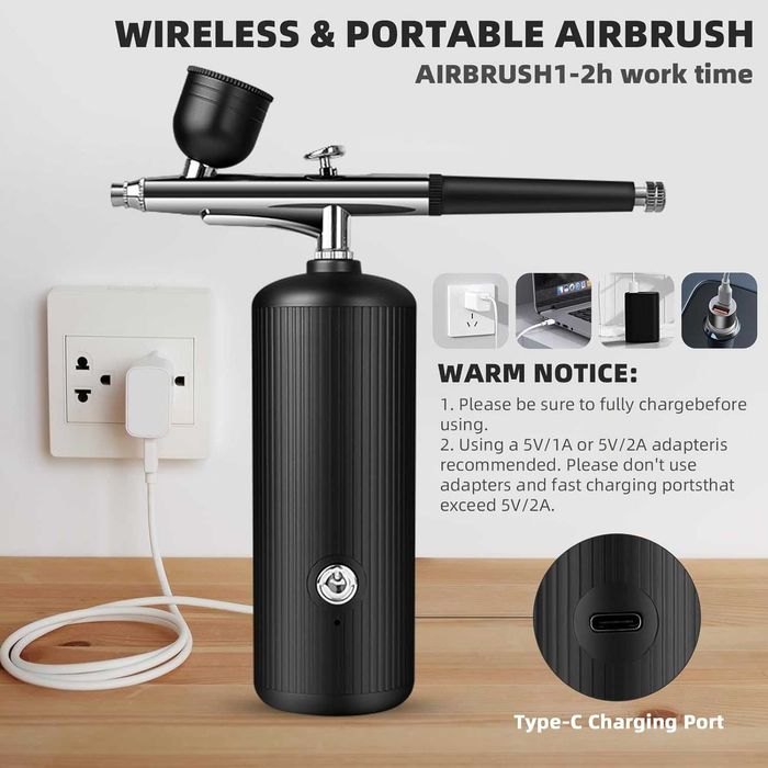 Комплект аерограф с компресор - акумулаторен преносим комплект аерограф с високо налягане