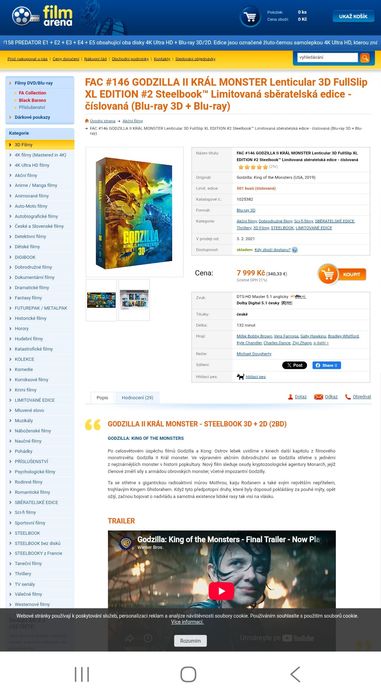 Vand steelbook Godzilla King of Monsters  bluray3D+2D, editie Film arena  premium  numerotat, nou, nerulat
