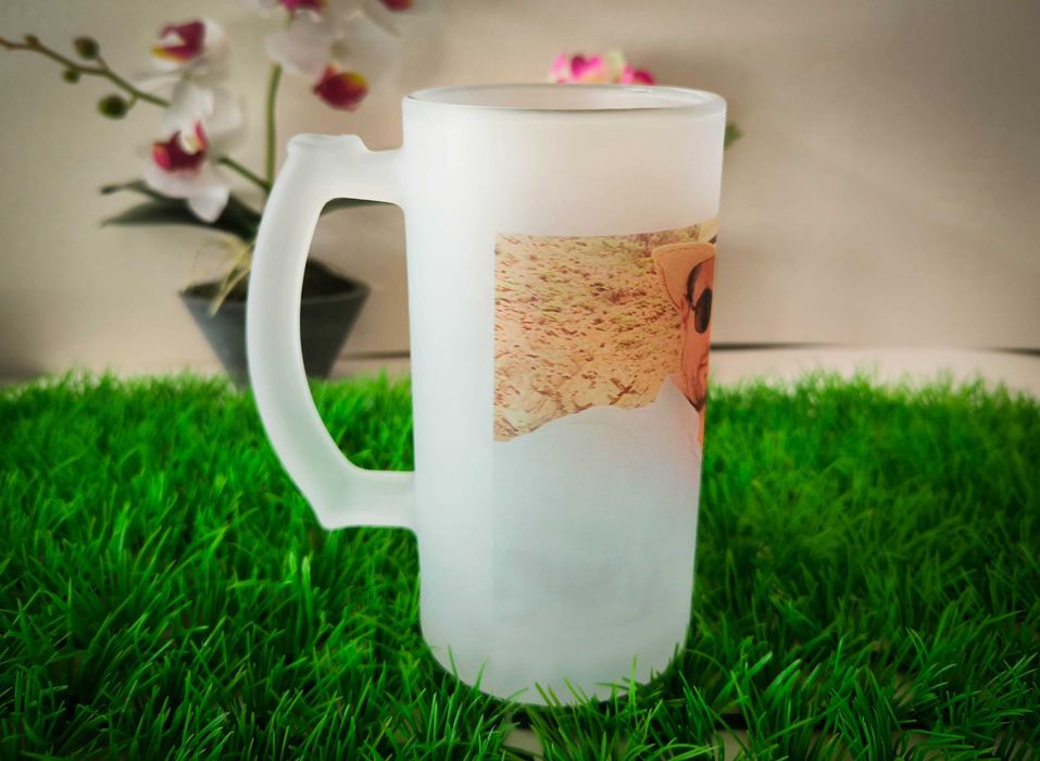 Стъклена матова халба за бира с ВАША СНИМКА