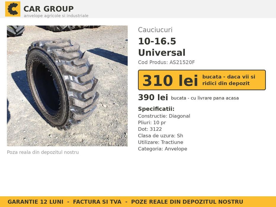 Cauciucuri Anvelope 10-16.5 10x16.5 10 16.5 10-16.5 SKS 10165 Universal Incarcator Buldo si Industrial SH Second Hand STOC REAL Garantie 1 An Pret Bun