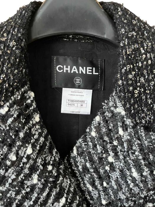 7k Chanel Black Gray Tweed CC Logo Buttons Jacket Coat Size 36-38