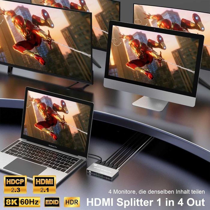Splitter HDMI 1 IN 4 OUT,4 monitoare -  8K-60Hz/4K-120Hz,TV/PC/PS/Xbox