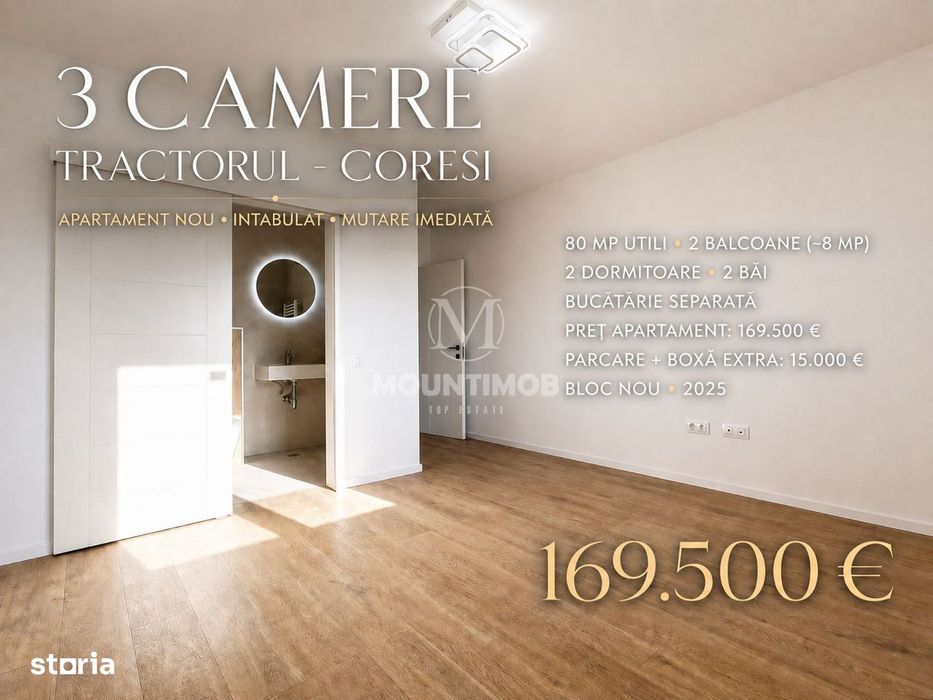 3 camere Tractorul–Coresi, 80 mp/utili, mutare imediata — fotografia 1