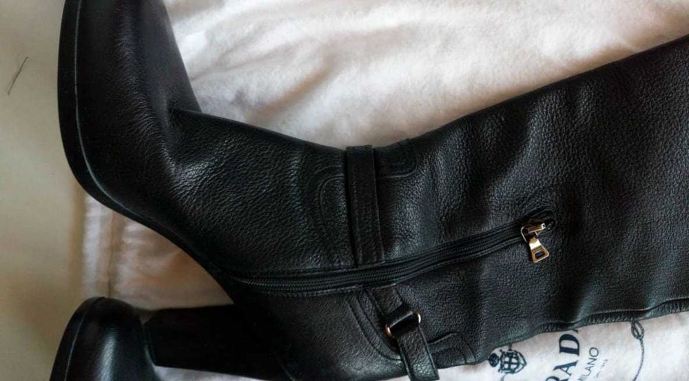 Ботуши Prada, 38.5, естествена кожа, черни