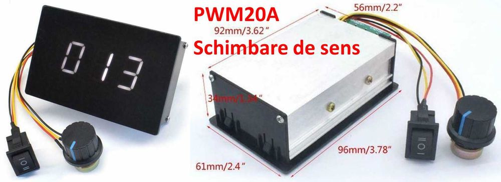 PWM 20A 6-60V cu schimbare sens variator de turatie motoare cc. Nou!