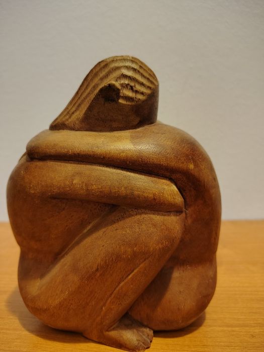 Yin Yang cuplu îmbrățișat sculptura lemn