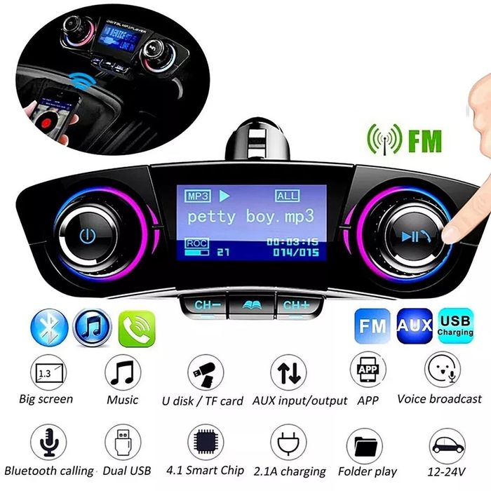 Modulator FM auto bluetooth LED