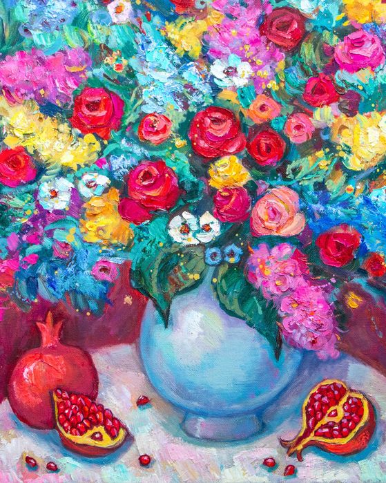 Праздничный букет. Холст, масло 80х100см.