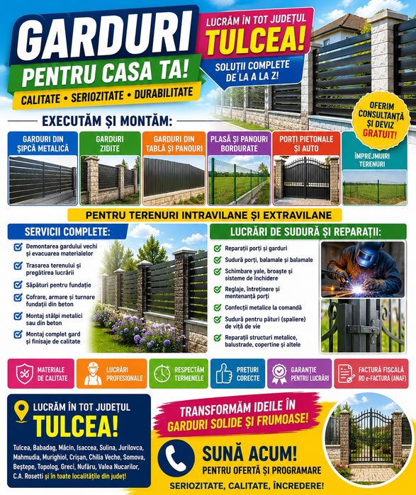 Garduri din Șipcă Metalică | Garduri Zidite | Porți | Împrejmuiri Teren | Lucrări de Sudură