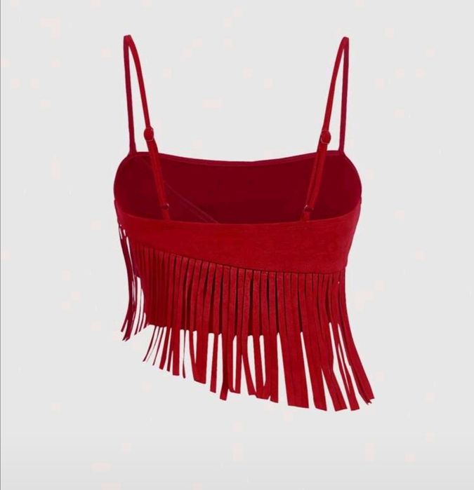 Дамски комплект с две части с червени велурени ресни,