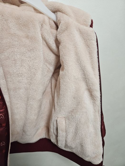 Geacă copii 4–5 ani, față dublă + captușeală pufoasă, bordo