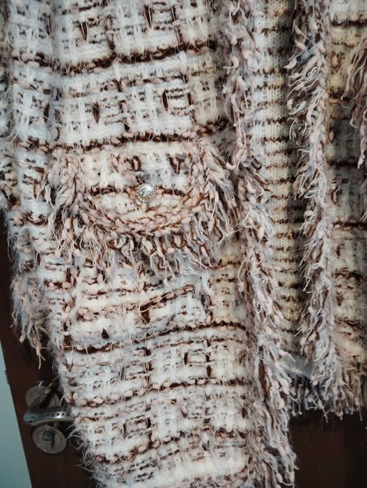 Жилетка тип Шанел бежаво кафява гама, жилетка тип палто -бежаво кафява